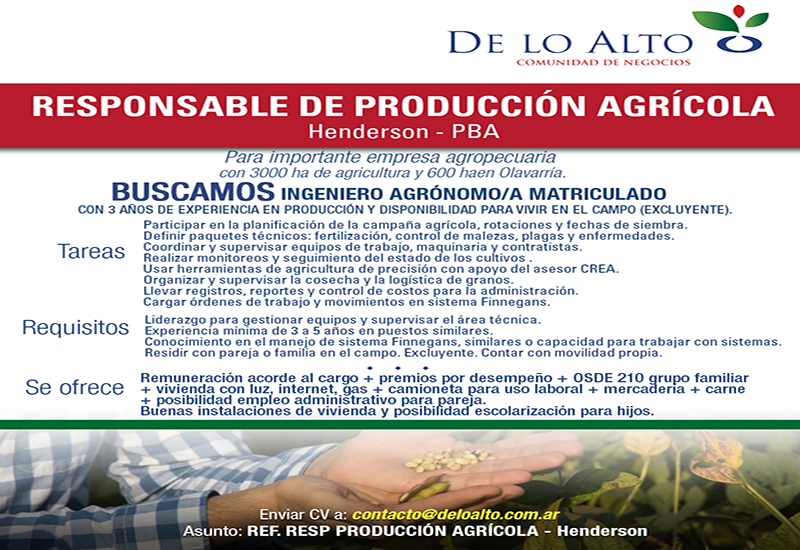 Respinsable de Producción Agrícola - Henderson, Bs As